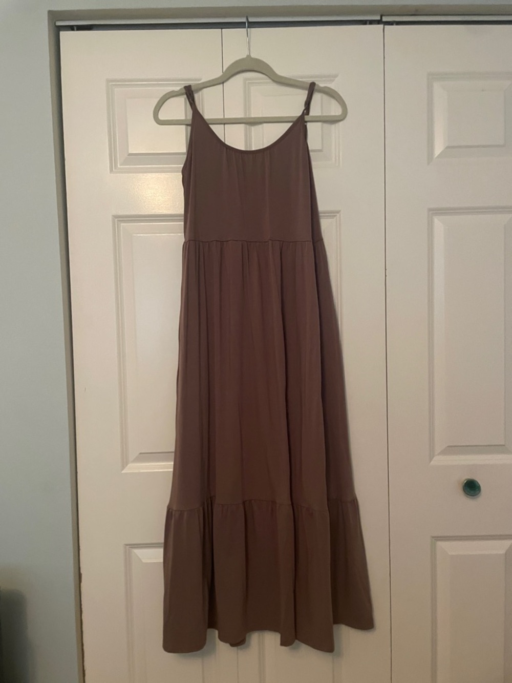 Women's light brown  Slip Maxi Dress - Sleeveless Tiered Summer Dress